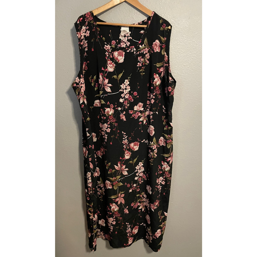 Vintage Studio C Dress Womens 3X Black Floral Sleeveless Maxi Romantic 90s